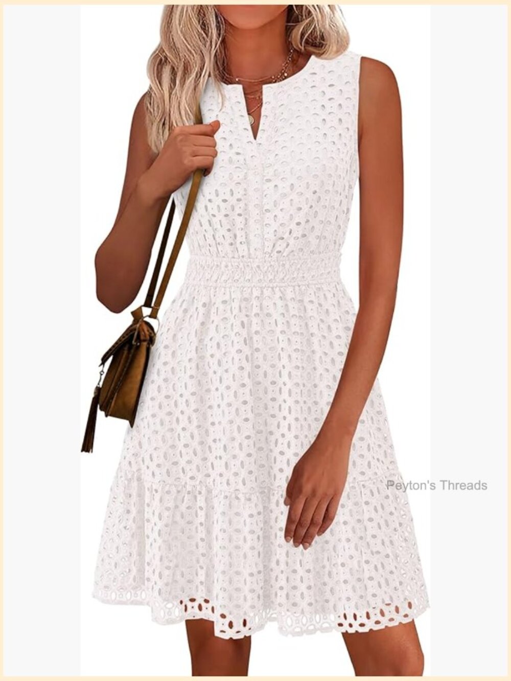 Sleeveless V Neck Eyelet Hollow Out Swing A Line Beach Vacation Sun Dress